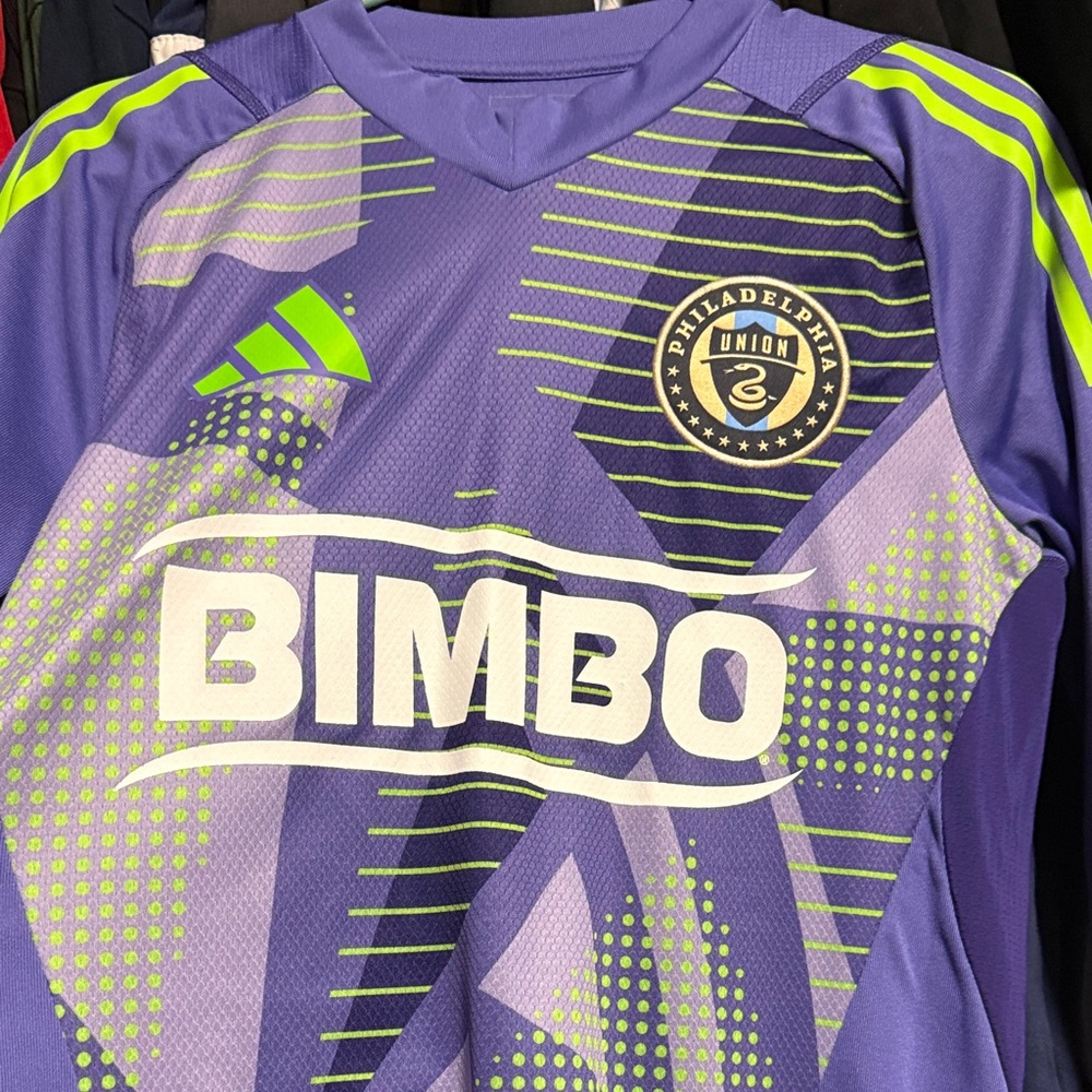 adidas Purple and Neon Green Philadelphia Union Soccer Jersey with Bimbo Logo